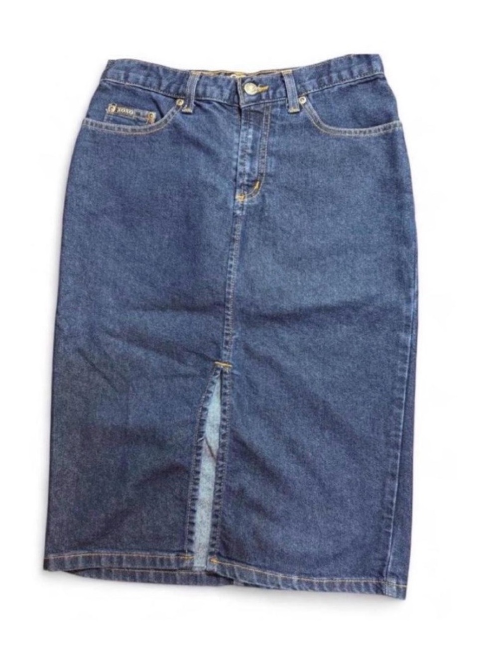 Vintage Y2K XOXO Jeans Denim Maxi Skirt Front Slit Dark Wash Size 3/4